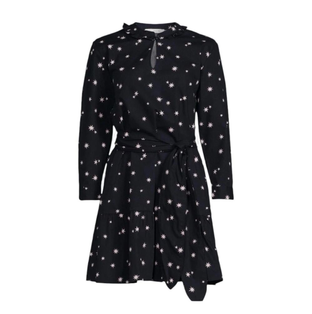 Free Assembly Women's Tiered Belted Mini Dress Black Pink Stars size Small NWT